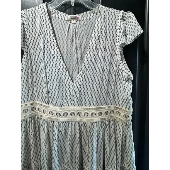 lemlem Women's Wibi V-Neck Lace Trim blue white Short Mini Dress Size Large - Picture 5 of 9